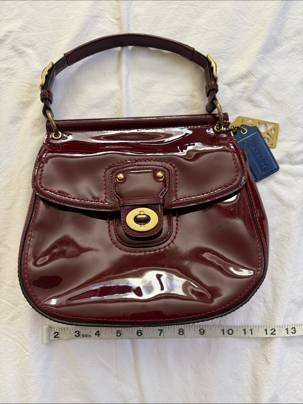 Coach Willis Top Handle Handbag in Crimson Red Patent Leather - Picture 14 of 15